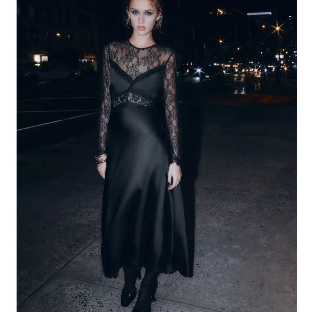 Zara Long Combination Lace Dress
